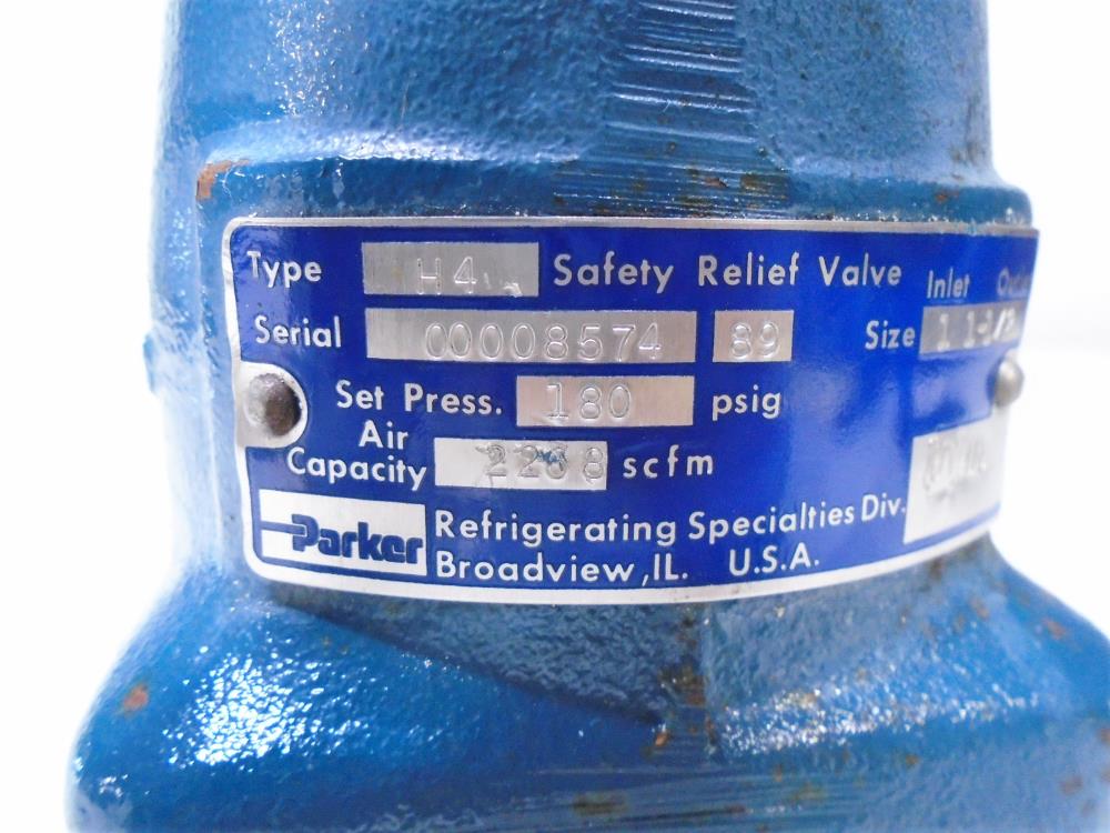 Parker Type H4 Refrigeration Safety Relief Valve 1" x 1-1/2", 180 PSIG